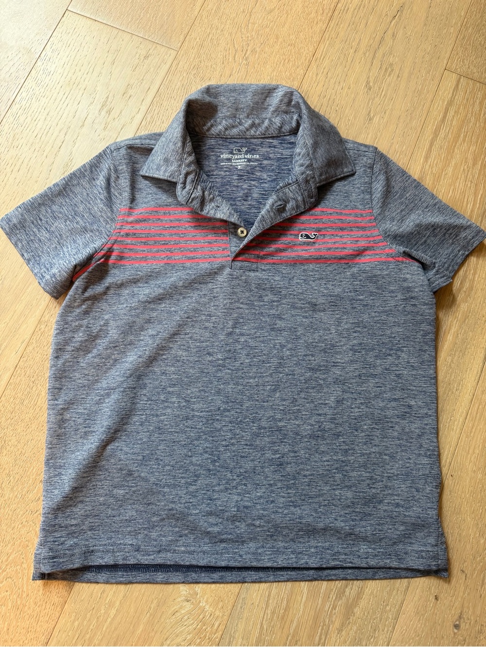 Vineyard Vines Boys Sankaty Performance Polo Size 7 Navy Coral Stripe